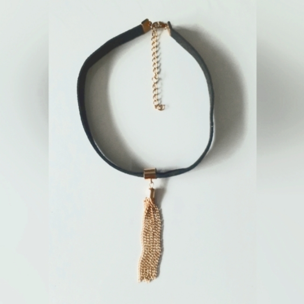 2/$20! Black suede choker with gold chain tassel